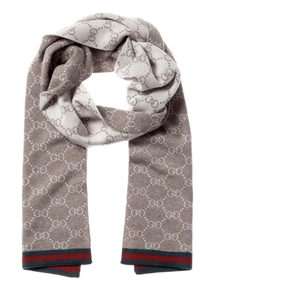 Gucci Brown Wool Scarf with GG Logo - Picture 1 of 6